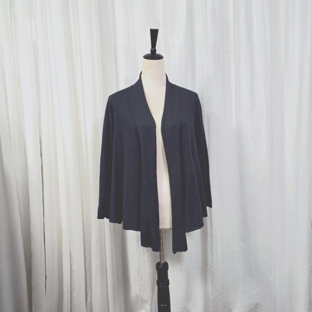 Metro 7 Charcoal Open Cardigan Womens Size L Silk Angora Nylon Blend